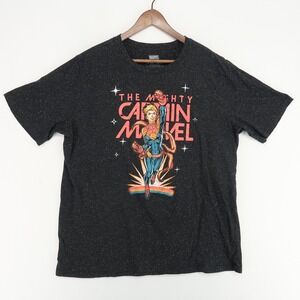 Captain Marvel T Shirt Adult 2X Black Speckled Graphic Short Sleeve‎ Crew Neck